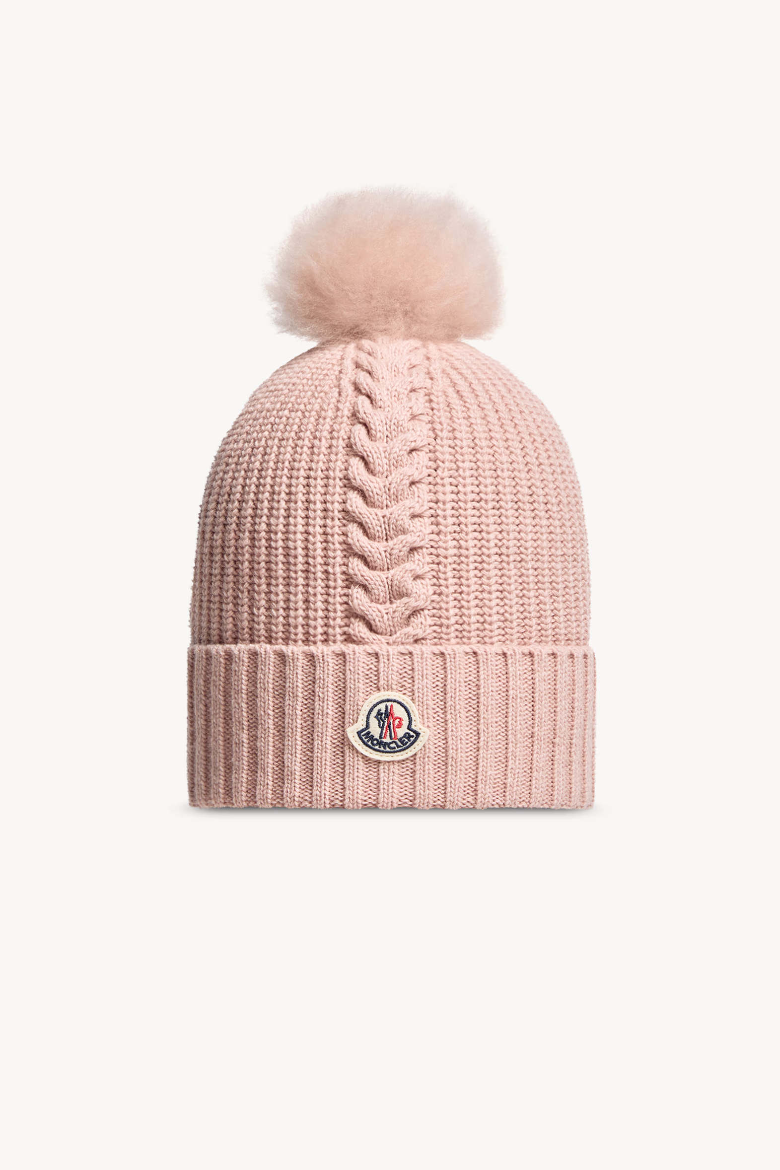 Wool Beanie with Shearling Pom Pom Girl Rose Pink Moncler 0